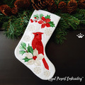 ITH Christmas stocking with Cardinal machine embroidery design - 5 sizes