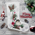 ITH Christmas stocking with Coal Tit machine embroidery design - 4 sizes