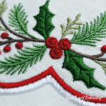Scalloped Christmas Placemat with Fir Branches and Berries In the Hoop - 7 sizes