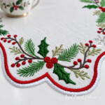 Scalloped Christmas Placemat with Fir Branches and Berries In the Hoop - 7 sizes