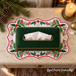 Scalloped Christmas Placemat with Fir Branches and Berries In the Hoop - 7 sizes