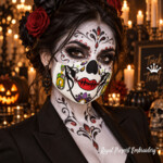 ITH Sugar Skull Face Mask with Earrings Free Machine Embroidery Design – 3 Sizes