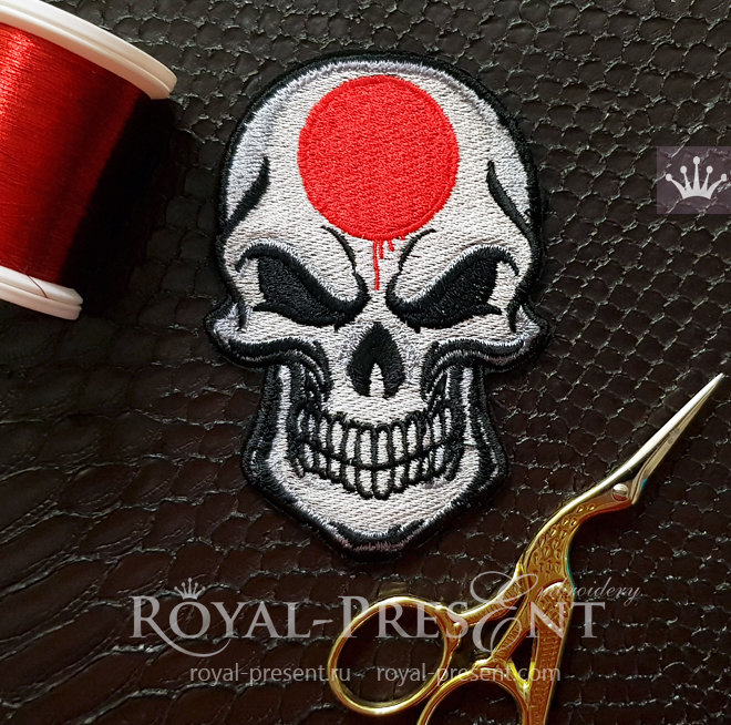 Japanese flag Skull Machine Embroidery Design