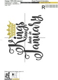 Kings are born in January Inscription Machine Embroidery Design