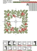 Lingonberry Botanical square frame Machine Embroidery Design - 3 sizes