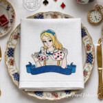 Alice Pours a Cup of Tea Machine Embroidery Design – 2 Sizes