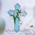 Machine Embroidery Design Blue Easter Cross with lilies - 2 sizes