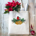 Bullfinch with Christmas bells Machine Embroidery Design in 3 sizes