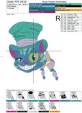 Machine Embroidery Design Cheshire cat in Top Hat and monocle - 3 sizes