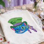 Colorful Cheshire Cat in Top Hat and monocle machine embroidery design- 3 sizes