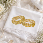 Gold Wedding Rings Machine Embroidery Design for Wedding Towel