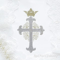 Cross with crown and ornate boarder in 3 sizes