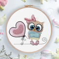 Machine Embroidery Design Cute Owl girl with balloon - 3 sizes