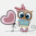 Machine Embroidery Design Cute Owl girl with balloon - 3 sizes