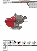 Machine Embroidery Design Cute Teddy Bear with heart - 2 sizes