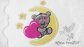 Cute Teddy Bear with heart on the moon Machine Embroidery Design - 2 sizes