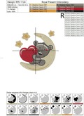 Cute Teddy Bear with heart on the moon Machine Embroidery Design - 2 sizes