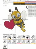 Machine Embroidery Design Cute bee holding a heart - 2 sizes