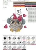 Machine Embroidery Design Cute cartoon Owl Girl with headphones and hearts