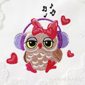 Machine Embroidery Design Cute cartoon Owl Girl with headphones and hearts