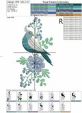 Machine Embroidery Design Dove and blue wild flowers - 2 sizes