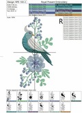 Machine Embroidery Design Dove and blue wild flowers - 2 sizes