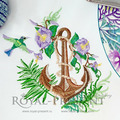 Machine Embroidery Design Exotic flowers and anchor with hummingbird - 2 sizes