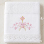 Floral Cross with Bow and Scrollwork Machine Embroidery Design – 5x7 Hoop
