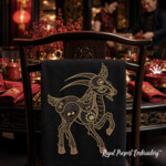 Chèvre ornementale du zodiaque chinois – motif de broderie machine en 5 tailles