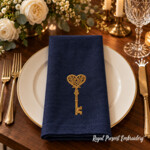 Gold Key with Filigree Heart Machine Embroidery Design – 2 Sizes