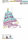 Machine Embroidery Design Happy Birthday Cake - 3 sizes