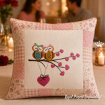 Happy Owl Couple Machine Embroidery Design for Pillow - 2 Sizes