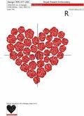 Machine Embroidery Design Heart of red roses - 4 sizes