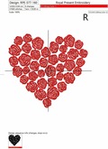 Machine Embroidery Design Heart of red roses - 4 sizes