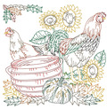 Machine Embroidery Design Hen and Rooster - 2 sizes