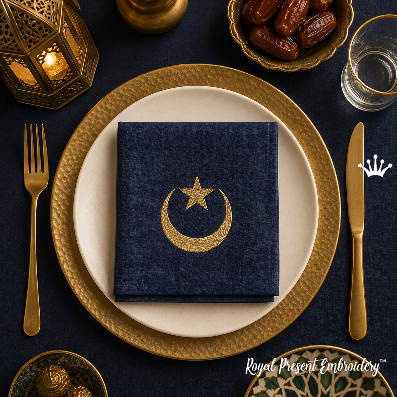 Gold Islamic crescent and star embroidery design for 4x4 hoop
