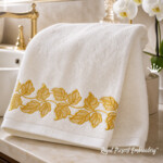Golden Lacy Leaves Border Machine Embroidery Design
