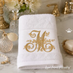 Monogramme floral vintage « M » avec des boutons de rose – Motif de broderie à la machine