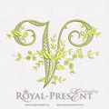 Graceful Monogram V with Roses Machine Embroidery Design