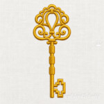 Old Key with Scrolls Machine Embroidery Design — 2 Sizes
