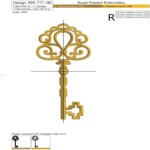 Old Key with Scrolls Machine Embroidery Design — 2 Sizes