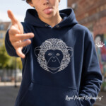 Motif de broderie à la machine « Tête de singe » décoratif pour sweats à capuche