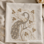 Chinoiserie Peacock Machine Embroidery Design with Floral Branches – 3 Sizes