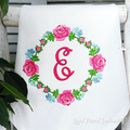 Pink Roses Monogram Blank Machine Embroidery Design - 4 sizes