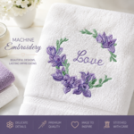 Purple Freesia Monogram Frame Machine Embroidery Design Set