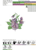 Machine Embroidery Design Purple pansy viola flowers - 2 sizes
