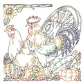 Rooster and Hen Machine Embroidery Design - 2 sizes