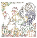 Rooster and Hen Machine Embroidery Design - 2 sizes