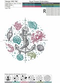 Machine Embroidery Design Shrimp, Seashell, Coral, Crab, Anchor