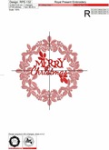 White Merry Christmas Wreath Machine Embroidery Design - 5 sizes